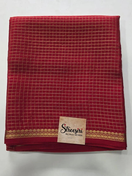 Pure Mysore Checks Red Crepe Silk Saree