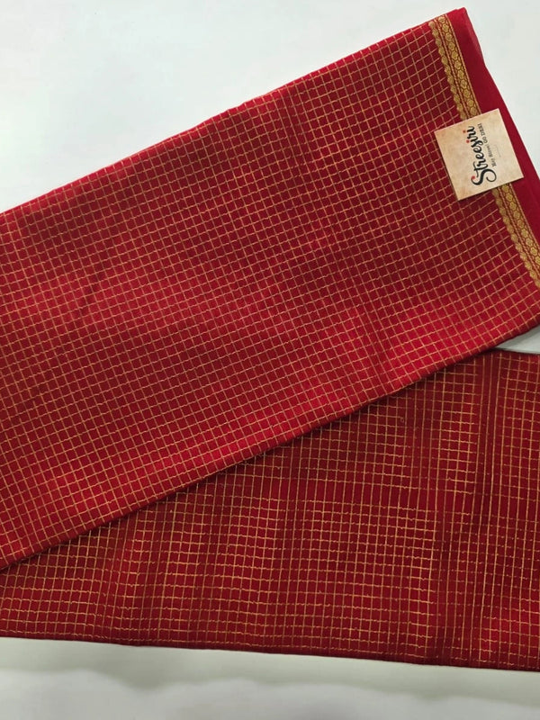 Pure Mysore Checks Red Crepe Silk Saree