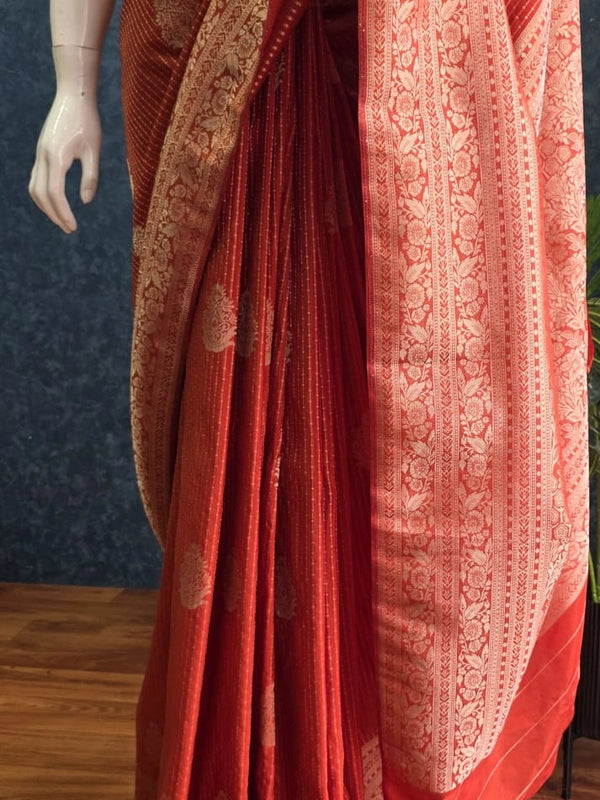 Lines Dark Orange Gorgette Saree