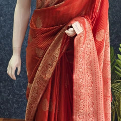 Lines Dark Orange Gorgette Saree
