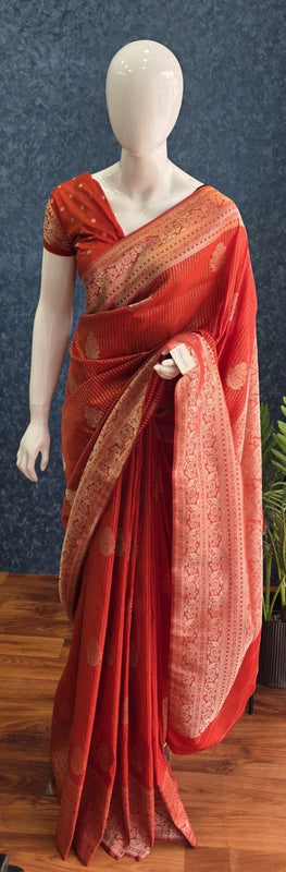 Lines Dark Orange Gorgette Saree