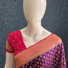 Contrast Butta Purple Pink Gorgette Saree