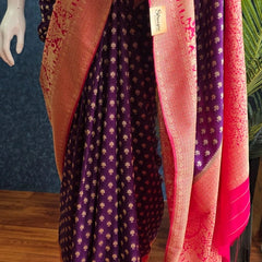 Contrast Butta Purple Pink Gorgette Saree