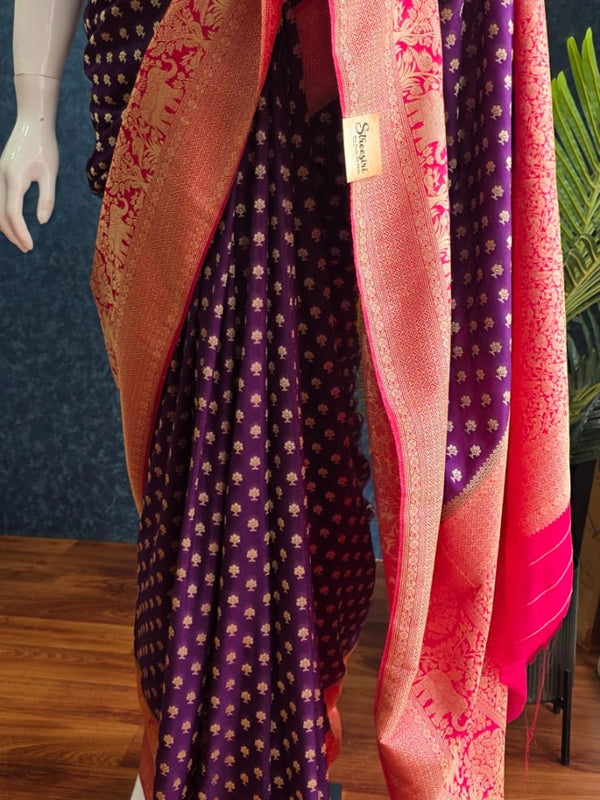 Contrast Butta Purple Pink Gorgette Saree