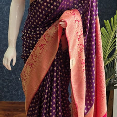 Contrast Butta Purple Pink Gorgette Saree