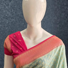 Contrast Pista Green Pink Gorgette Saree