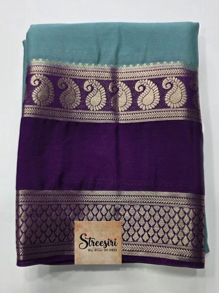 Soft Ice Blue Purple  Semi Crepe Silk Saree