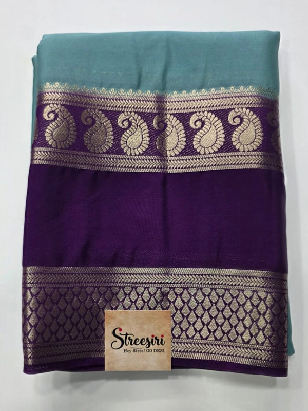 Soft Ice Blue Purple  Semi Crepe Silk Saree