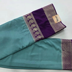 Soft Ice Blue Purple  Semi Crepe Silk Saree