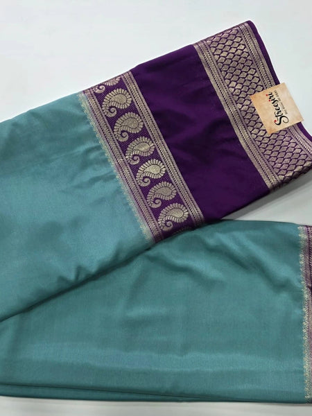 Soft Ice Blue Purple  Semi Crepe Silk Saree