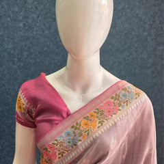 Contrast Dusty Rose Pink Paithani Silk Saree