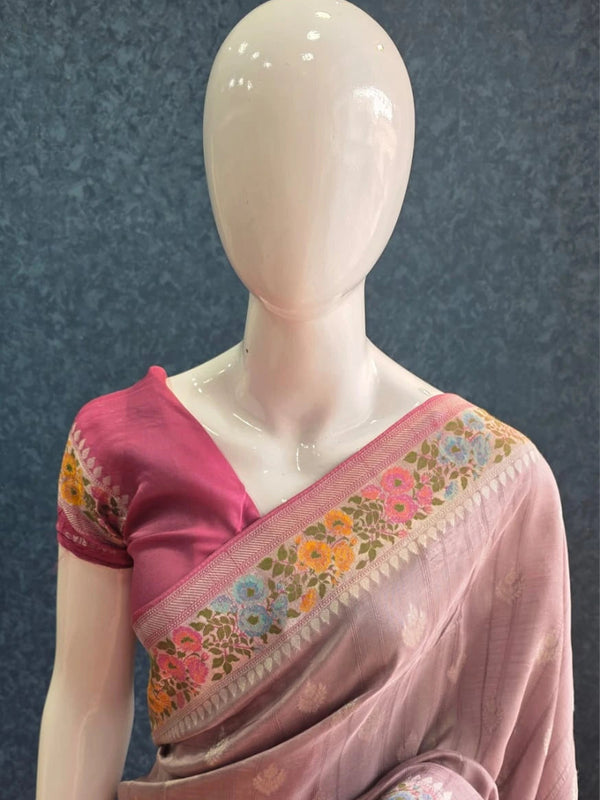 Contrast Dusty Rose Pink Paithani Silk Saree