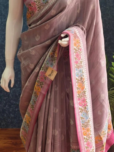 Contrast Dusty Rose Pink Paithani Silk Saree