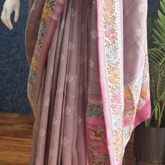 Contrast Dusty Rose Pink Paithani Silk Saree