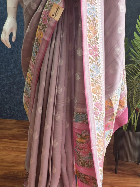 Contrast Dusty Rose Pink Paithani Silk Saree