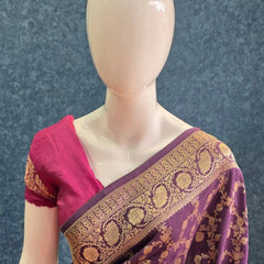 Floral Purple Gold Matka Silk Saree