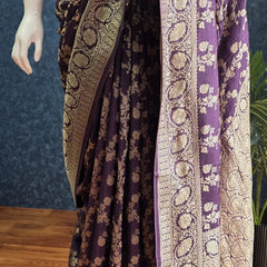 Floral Purple Gold Matka Silk Saree