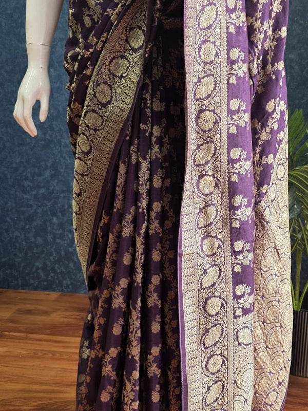 Floral Purple Gold Matka Silk Saree