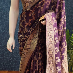 Floral Purple Gold Matka Silk Saree