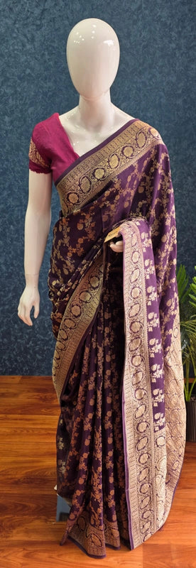 Floral Purple Gold Matka Silk Saree