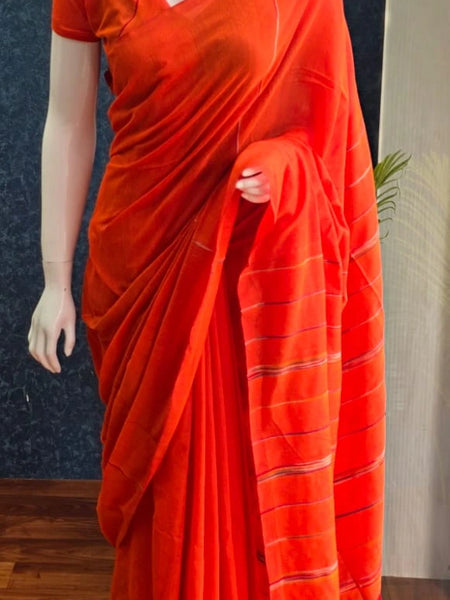 Bengal Orange Cotton Saree