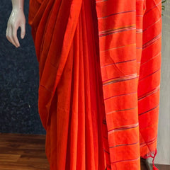 Bengal Orange Cotton Saree