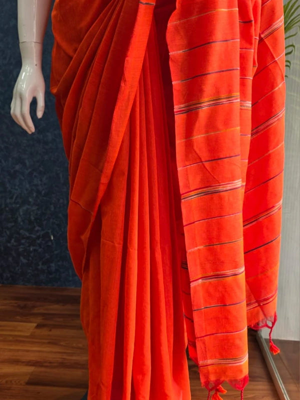 Bengal Orange Cotton Saree