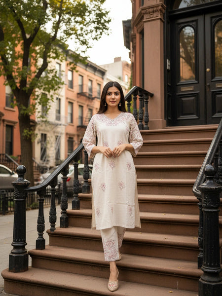 Kora  2Piece Half White Cotton Silk