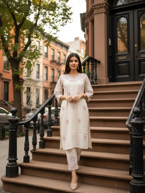 Kora  2Piece Half White Cotton Silk
