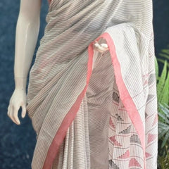 Bengal Stripes White Black Cotton Saree