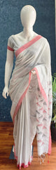 Bengal Stripes White Black Cotton Saree
