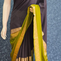 Half & Half Black Green Semi Mysore Crepe Silk Saree
