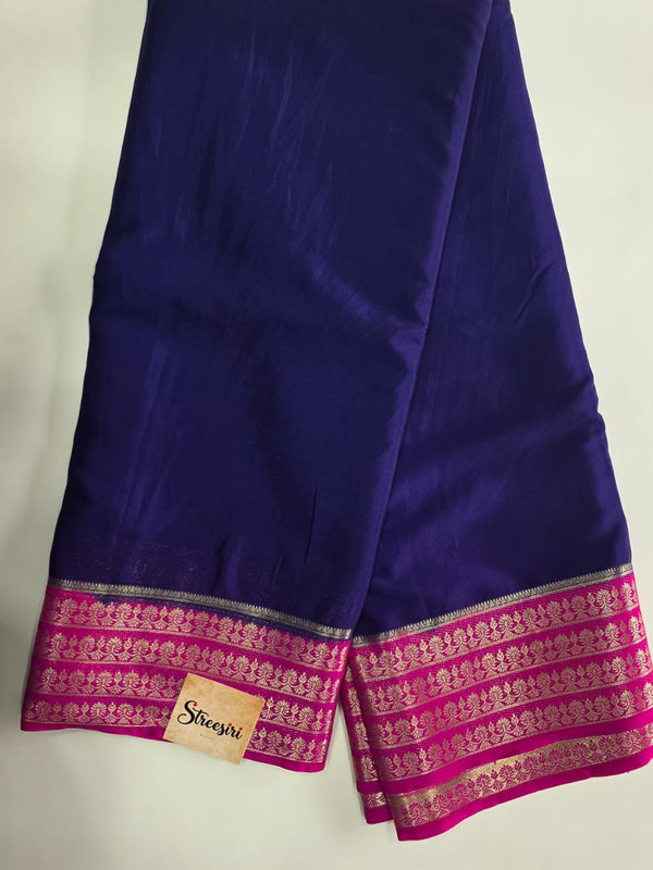 Contrast Navy Blue Pink Semi crepe Silk Saree