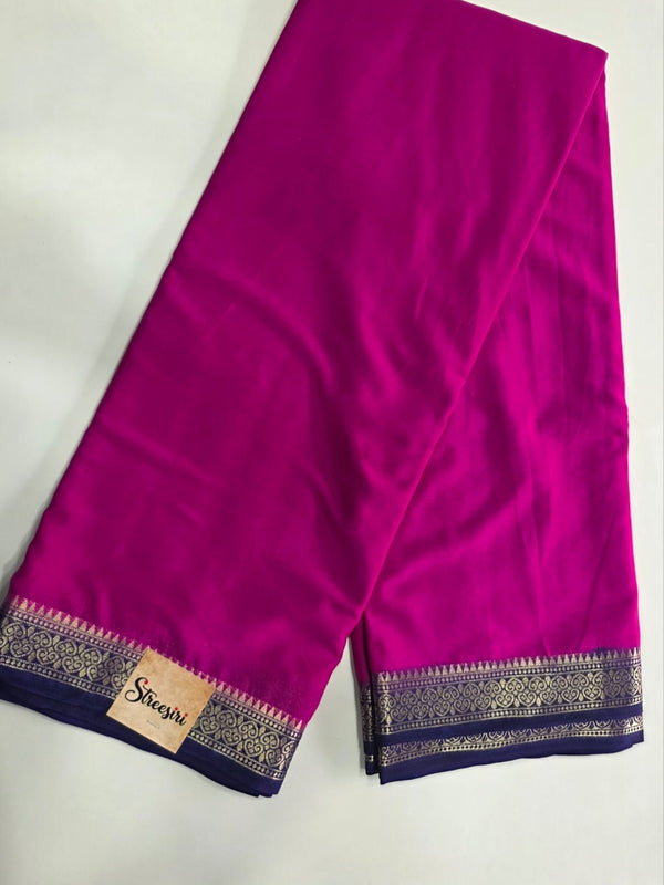 Contrast Pink Navy Blue Semi Crepe Silk Saree