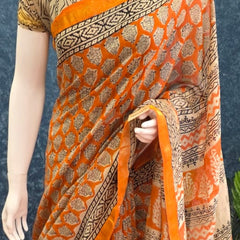 Black Orange Maheshwari Silk Saree
