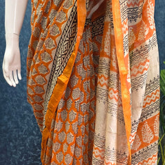 Black Orange Maheshwari Silk Saree