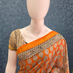 Black Orange Maheshwari Silk Saree