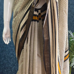 Stripes Silk Black cream Maheshwari Silk Saree