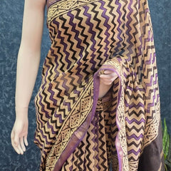 Zigzag Black Purple Maheshwari Silk Saree