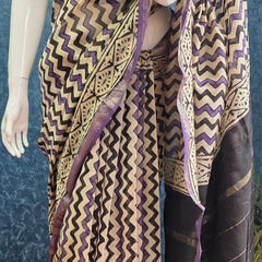 Zigzag Black Purple Maheshwari Silk Saree