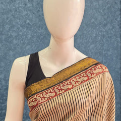 Stripes Black Cream Maheshwari Silk Saree