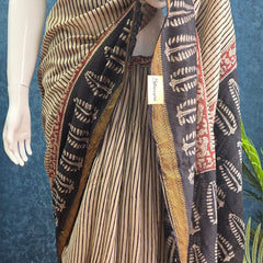 Stripes Black Cream Maheshwari Silk Saree