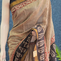Stripes Black Cream Maheshwari Silk Saree