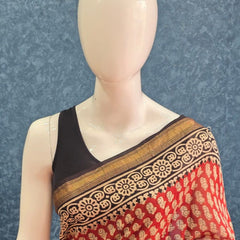 Contrast Deep red Black Maheshwari Silk Saree