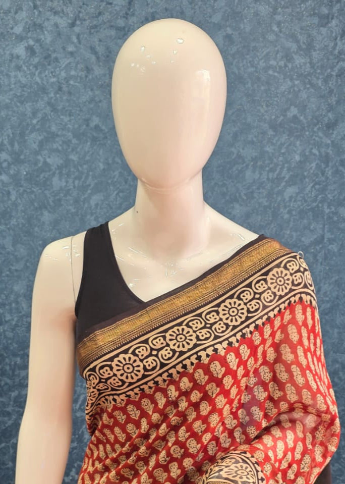 Maheshwari Silk Deep red - Black