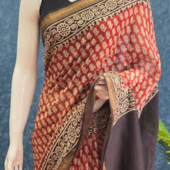 Contrast Deep red Black Maheshwari Silk Saree
