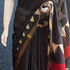 Triangle Black Cream Maheshwari Silk Saree