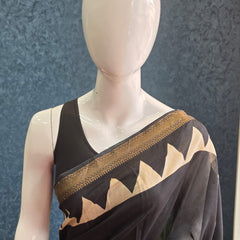 Triangle Black Cream Maheshwari Silk Saree