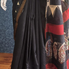 Triangle Black Cream Maheshwari Silk Saree