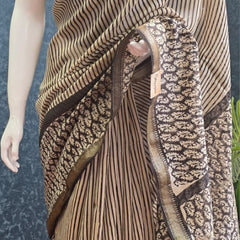 Stripes Silk Black Cream Maheshwari Silk Saree